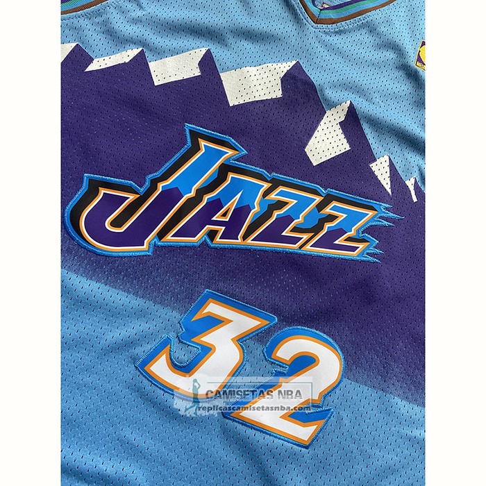 Camiseta Utah Jazz Karl Malone NO 32 Mitchell & Ness 1996-97 Azul